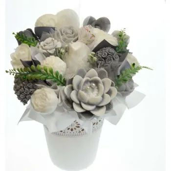 umělá květina Mýdlová kytice - šedo - bílá XL