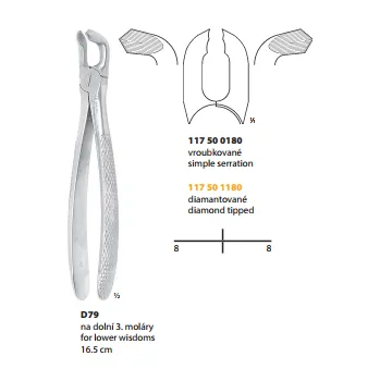 Kleště Medin Kleště extrakční D79 na dolní 3 moláry 16.5cm DIAMANT