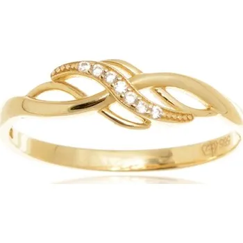 Prsten Dámský prsten ze žlutého zlata se zirkony PR0444F + DÁREK ZDARMA