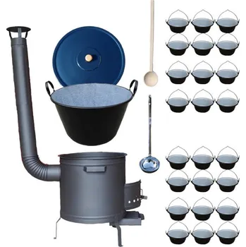 Outdoor vaření Smaltovaný kotel 80 L s žáruvzdornou kotlinou 60 cm a se servírovacími kotlíky (24 ks) PLUS 600