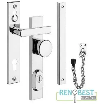 Dveřní kování ROSTEX Bezpečnostní kování BK R1 s řetízkem Rozteč: 72 mm, Provedení: klika/knoflík, Povrchová úprava: chrom nerez