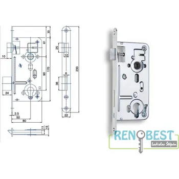 Stavební výplň HOBES Zámek zadlabací 24026, rozteč 90 mm, zádlab 80 mm Varianty: PP protipožární