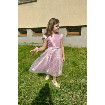 Dívčí šaty Anbor Dívčí elegantní šaty 23261 růžové, bílé barva: růžová, Rozměr: 152