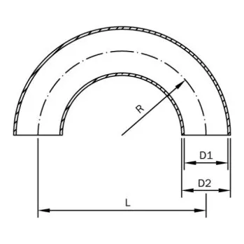 Vodovodní potrubí Koleno 180°-DIN 11852-kovově lesklé-1.4307: 22x1,5 (r=40,0)