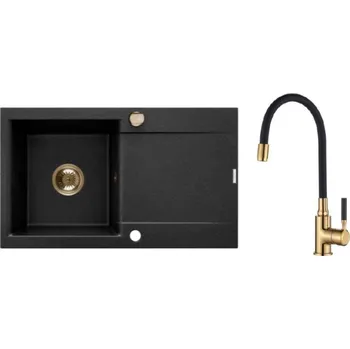 Granitový dřez Invena Tesalia AZ-01-Z43-SET černý + baterie Glamour zlatá