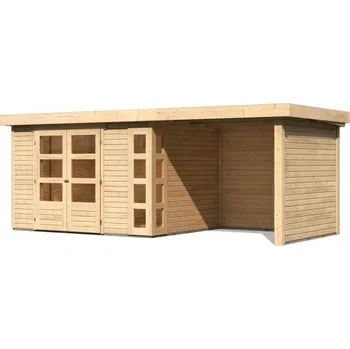 Zahradní domek LANIT PLAST Dřevěný domek KARIBU KERKO 5 + přístavek 240 cm včetně zadní a boční stěny (9197) natur LG2987