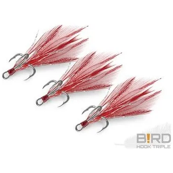 Rybářský háček Trojháček s pírkem Delphin B!rd Hook Triple #4_červená pírka_3ks