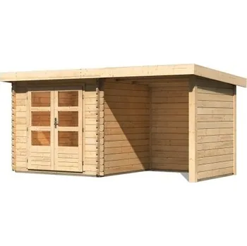 Zahradní domek LANIT PLAST Dřevěný domek KARIBU BASTRUP 2 + přístavek 200 cm včetně zadní a boční stěny (73314) natur LG2944