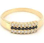 Zlatý prsten s černými a bílými zirkony 1,60g