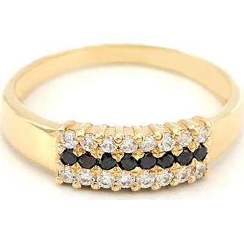 Prsten Zlatý prsten s černými a bílými zirkony 1,60g