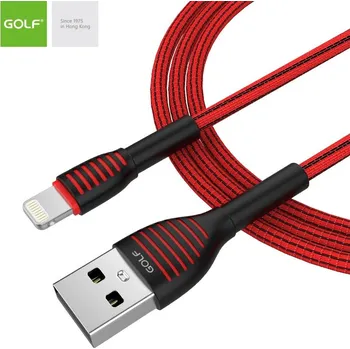 Datový kabel GOLF textilní datový kabel lightning (apple) 1m, 3A, červený