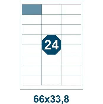 Speciální papír Samolepicí etikety, délka 66 mm, šířka 33,8 mm, 24 ks na archu A4, 100 listů/bal.