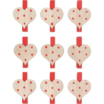 Srdíčko dřevěné na kolíčku 3 cm 9 ks přírodní