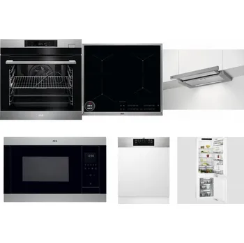 Set domácích spotřebičů AEG BSK782380M + AEG Mastery SenseBoil IAE64413XB + AEG DPE5660M + AEG Mastery MSB2547D-M + AEG FEE72706PM + AEG Mastery FlexiShelf SCE818D3LC