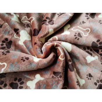 Coral fleece hnědá + tlapky a kost, látka, metráž