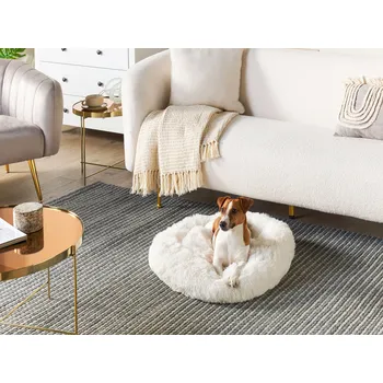 Pelíšek pro psa Postel pro psa bílá polyester 50 x 50 cm kulatý pelech pro psa a kočku obývací pokoj ložnice Beliani