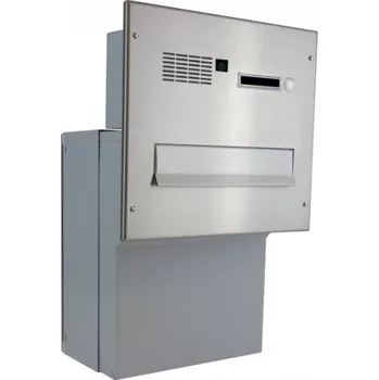 Poštovní schránka 1x poštovní schránka F-046 k zazdění do sloupku + čelní deska s 1x zvonkem a kamerou TESLA - NEREZ / šedá