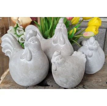 2 ks šedá antik dekorativní soška slepička a kohoutek - 16*9*14 cm