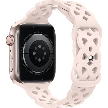 Ostatní příslušenství k chytrým hodinkám Silikonový řemínek krajkový na Apple watch 42/44/45/49 Světle růžová
