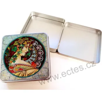 Dóza na potraviny Ivy-Břečťan PL406 A. Mucha plechová dóza stříbrná s pantem