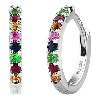 Náušnice Zlaté naušnice kruhy Aira z bílého zlata s různými barevnými drahokami 11mm DNN4049EGWMS