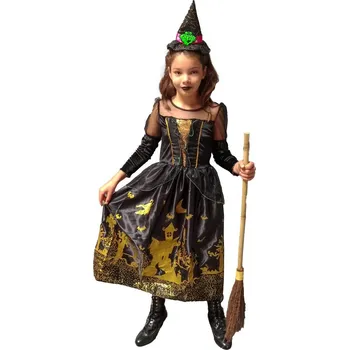 Karnevalový kostým Dětský kostým - Černo-zlatá čarodějka 116