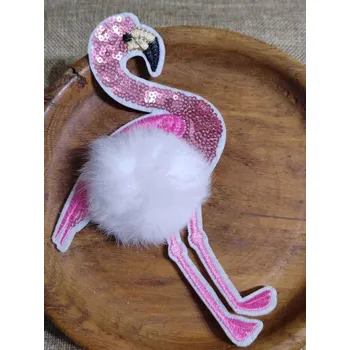 Textilní nažehlovací páska Nažehlovačka plameňák s kožešinou