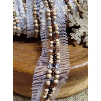 Šperk Prýmek s korálky na tylu šíře 30 mm barva hnědá