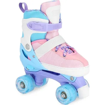 Kolečkové brusle Spokey BUFF PRO Trekové brusle se svítícími kolečky regulovatelné, růžovo-modré, ABEC7, vel. 38-41