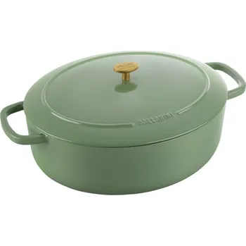 Hrnec Litinový hrnec s poklicí BELLAMONTE 37 cm, 9,5 l, zelená - BALLARINI (Oválný pekáč 37 cm, 9,5 l BELLAMONTE zelená - BALLARINI)