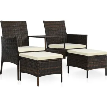 Zahradní lehátko Petrashop 2místná zahradní pohovka se stolkem a otomany polyratan hnědá Hnědá44451