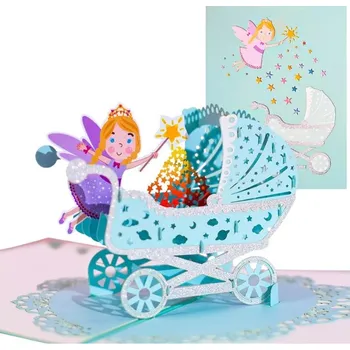 3D přání k narození chlapečka – modré papírové přání s 3D aplikací