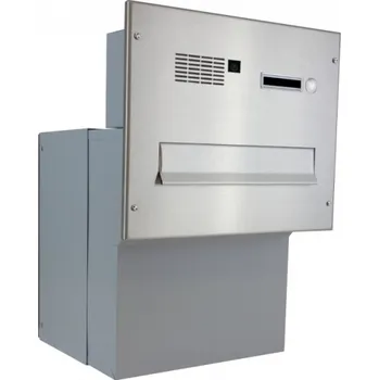 Poštovní schránka 1x poštovní schránka F-042 k zazdění do sloupku + čelní deska s 1x zvonkem a kamerou TESLA - NEREZ / šedá