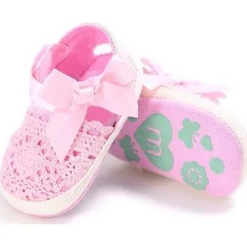 Dětská sálová obuv Capáčky - bavlněné háčkované sandálky se stuhou Barva: Růžová, Stélka: 11,8 cm (6-12m)