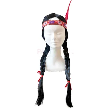 Karnevalová paruka Paruka pro indiánky s copánky a čelenkou