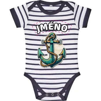 Dámské tričko Dětské pruhované vodácké BODY SAILOR s VOLBOU JMÉNA a kotvou Velikost: BODY 18 -23 m