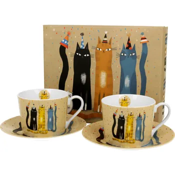 DUO Gifts DG - Porcelánové šálky s podšálky Kočičí párty v dárkové krabičce 2 ks - 230 ml