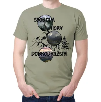 Pánské tričko Turistické tričko - Svoboda, hory, dobrodružství, Barva látky sv. khaki, Střih Pánsky/UNISEX, Velikost Dětské 158cm/12let