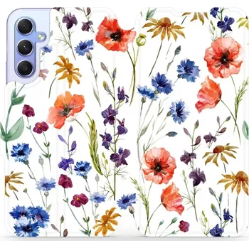 Pouzdro na mobilní telefon Flipové pouzdro Mobiwear - Samsung Galaxy A34 5G - MP04S Luční kvítí (Knížkové flip pouzdro, obal, kryt na mobil Samsung Galaxy A34 5G - MP04S Luční kvítí, materiál Umělá kůže + TPU - ochrana 360°, stojánek, silikonová vanička, magnetické zavírání)