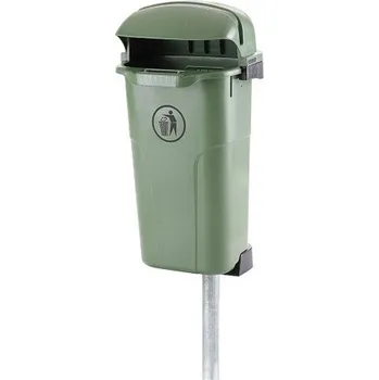 Venkovní odpadkový koš Venkovní odpadkový koš Mobi včetně sloupku 150 cm, tmavě zelená + doprava zdarma