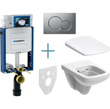 WC sada Geberit Kombifix - sada pro závěsné WC 110.302.00.5 JX + rimfree klozet a sedátko Geberit Selnova Square + tlačítko Sigma01, lakovaný chrom mat easy-to-clean (110.302.00.5 JX3)