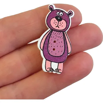 Knoflík Knoflík dřevěný - medvěd - 38x18x2mm Knoflík dřevěný - medvěd - 38x18x2mm: fialová