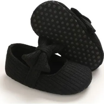 Dětská sálová obuv Capáčky - pletené bavlněné balerínky s mašličkou Barva: Černá, Stélka: 11 cm (0-6m)