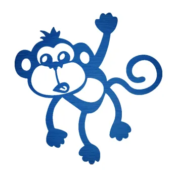 Samolepící dekorace Opice 005 levá visí za ruku (65 - škrábaný kov modrý) SAMOLEPKA NA AUTO, NÁLEPKA, FÓLIE, POLEP, TUNING, VLASTNÍ TEXT, TISK, AUTOSAMOLEPKY.cz, POLEPY, OBRÁZEK, LOGO, 3D STICKERS