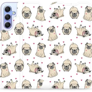 Pouzdro na mobilní telefon Flipové pouzdro Mobiwear - Samsung Galaxy A34 5G - M097P Mopsíci (Knížkové flip pouzdro, obal, kryt na mobil Samsung Galaxy A34 5G - M097P Mopsíci, materiál Umělá kůže + TPU - ochrana 360°, stojánek, silikonová vanička, magnetické zavírání)