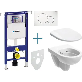 Geberit Duofix Special - sada pro závěsné WC 111.355.00.5 IA + rimfree klozet a sedátko Geberit Selnova + tlačítko Sigma01, alpská bílá (111.355.00.5 IA1)