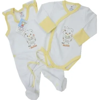 Kojenecká souprava Souprava do porodnice 2-dílná (body+dupačky) Bíložlutá miláček - vel. 50