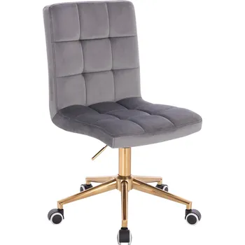 Otočné křeslo Vestland velur na zlaté podstavě s kolečky - šedé