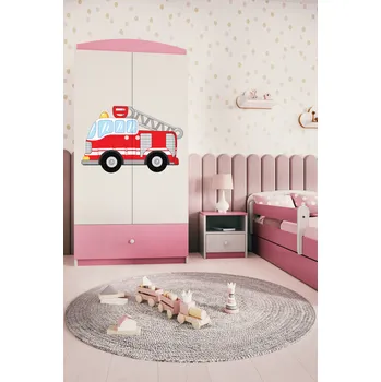 Šatní skříň Dětská skříň Babydreams 90 cm hasičské auto růžová