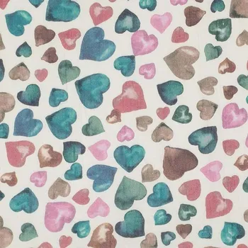 Mušelín, dvojitá gázovina, starorůžová srdíčka, š.140